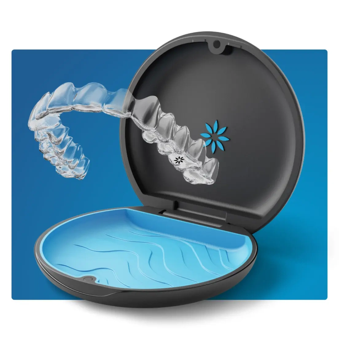 Clear Invisalign aligners with premium black carrying case